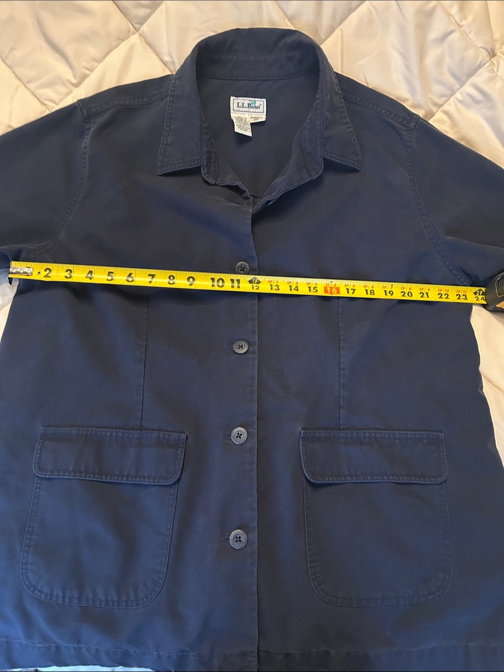 LL Bean Classic Women's Navy Button-Up oversized Jacket Tencel/ Cotton blend - Picture 7 of 9